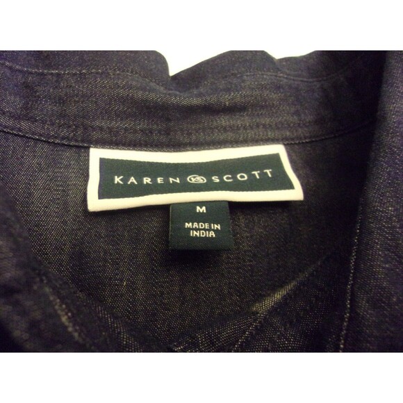 Karen Scott T-Shirt Dress Sz. M Denim Blue Cotton Flower Cuffed Cotton India - Picture 7 of 7